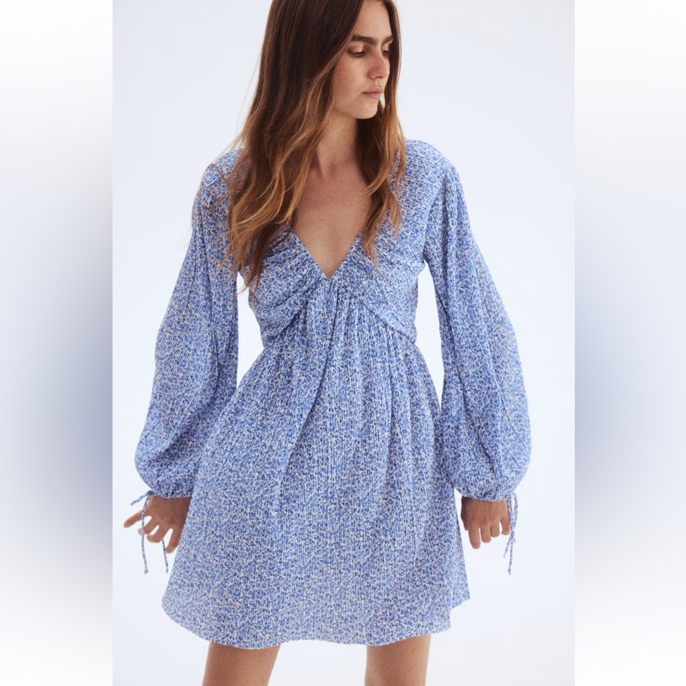H&M Blue Floral Patterned Long Sleeve Dress